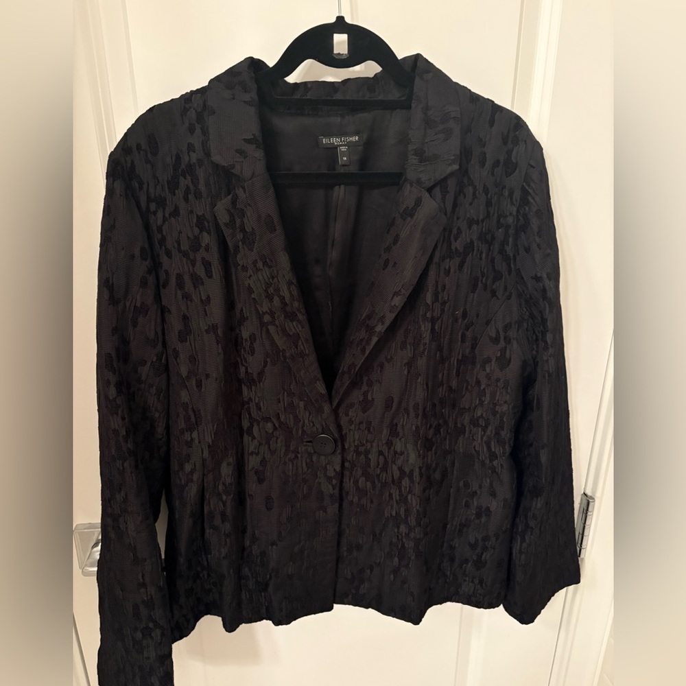 Eileen Fisher Water Lily Black Textured Jaquard Blazer Jacket - Size 1X